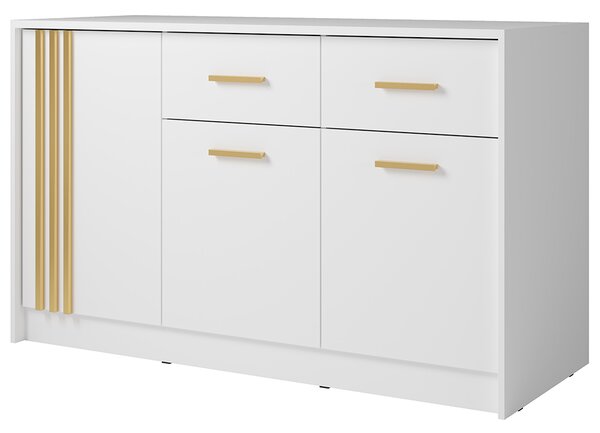 Komoda CANADA CD-25 | 150 cm | bílá se zlatými úchyty