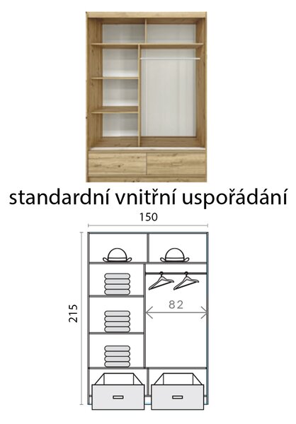 Šatní skříň CANADA CA-21 | 150 cm | se zrcadlem | bílá s bílými úchyty