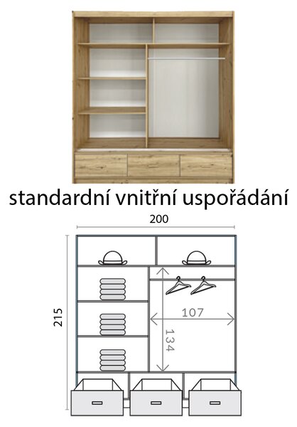 Šatní skříň CANADA CA-21 | 200 cm | se zrcadlem | bílá s bílými úchyty