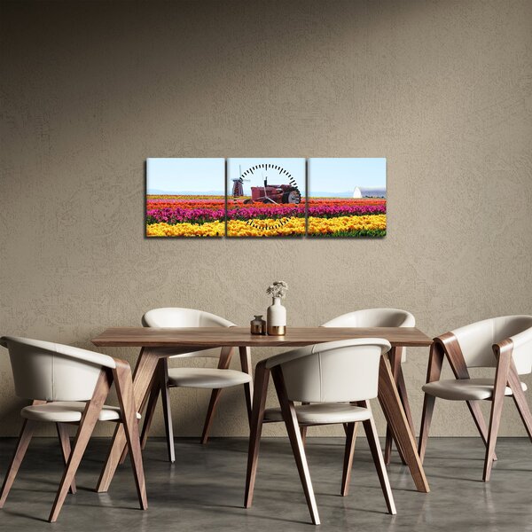 Obraz tulipánové farmy (s hodinami) (90x30 cm)