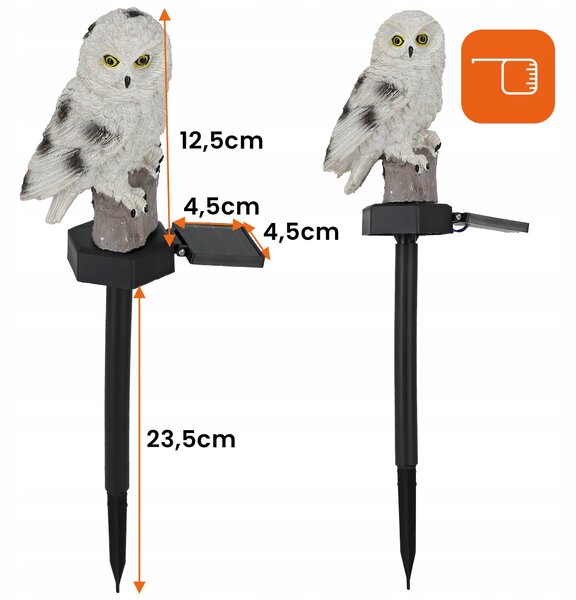 LED solární zápichové svítidlo Sova, 40 cm, 3000 K, IP44