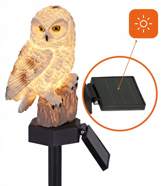 LED solární zápichové svítidlo Sova, 40 cm, 3000 K, IP44