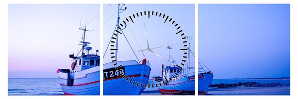 Obraz - Vylodění za soumraku (s hodinami) (90x30 cm)