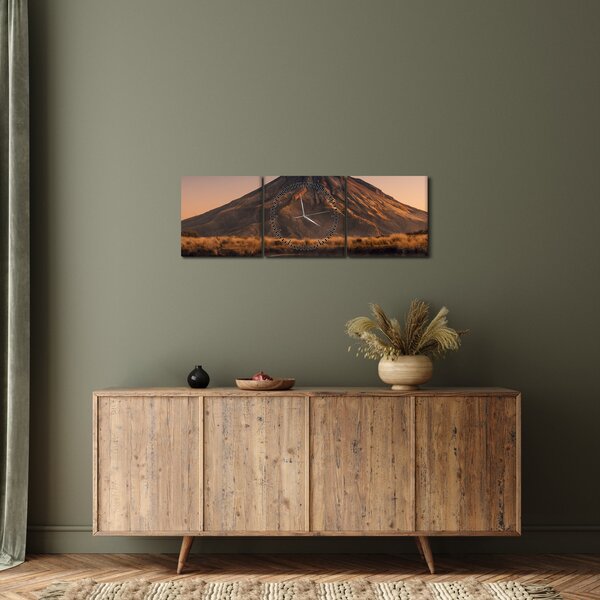 Obraz odrazu hory Taranaki, Nový Zéland (s hodinami) (90x30 cm)