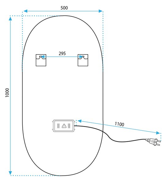 Tutumi Oválné zrcadlo 50x100 cm s vyhříváním a regulovatelným LED osvětlením HOM-02506