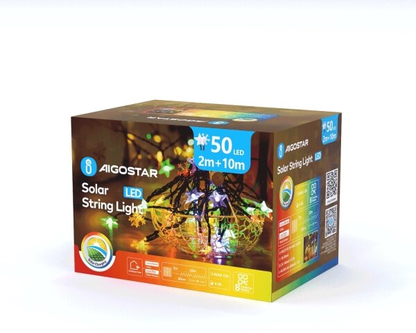 Aigostar - LED Solární řetěz 50xLED/8 funkcí 12m IP65 multicolor