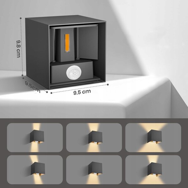 LED fasádní svítidlo 10 W, IP65, 700 lm, neutrální bílá, 9,5 × 9,5 × 9,8 cm