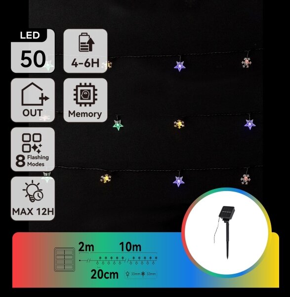 Aigostar - LED Solární řetěz 50xLED/8 funkcí 12m IP65 multicolor
