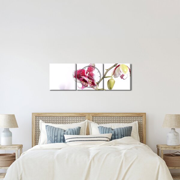 Obraz květu orchideje (s hodinami) (90x30 cm)