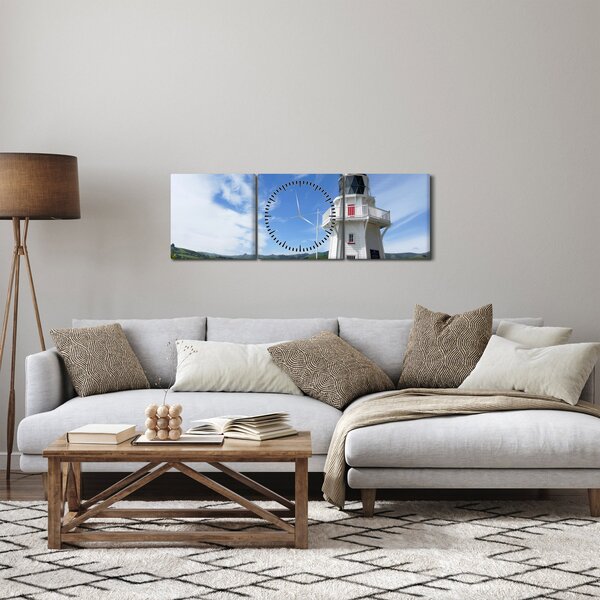 Obraz majáku Akaroa, Nový Zéland (s hodinami) (90x30 cm)