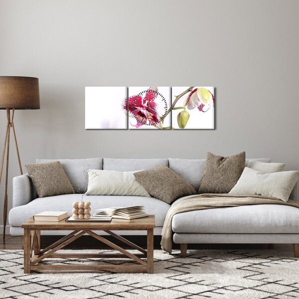 Obraz květu orchideje (s hodinami) (90x30 cm)