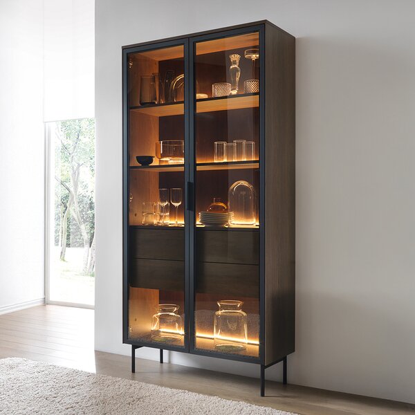 LUMI d | vysoká vitrína 91 2D2S + LED | 91,5 cm | dub dunin/černá