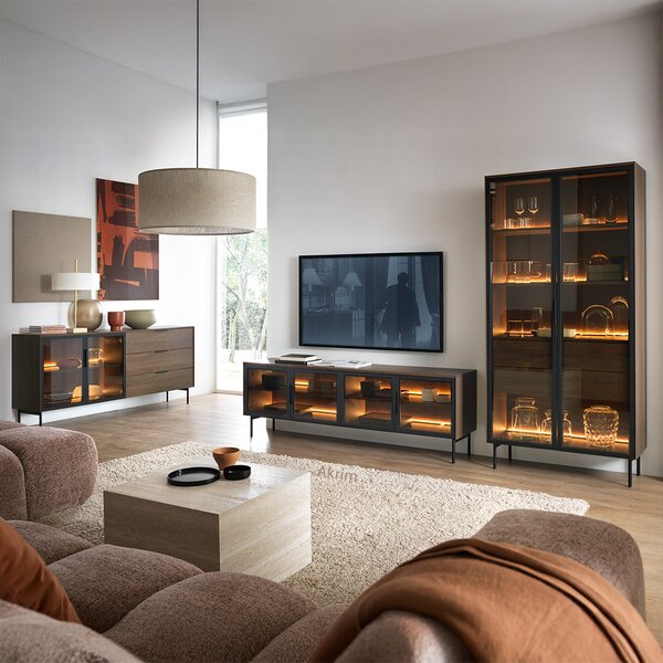 LUMI d | komoda 181 2D3S + LED | 181 cm | dub dunin/černá