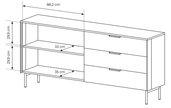 LUMI d | komoda 181 2D3S + LED | 181 cm | dub dunin/černá