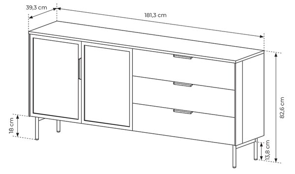 LUMI d | komoda 181 2D3S + LED | 181 cm | dub dunin/černá