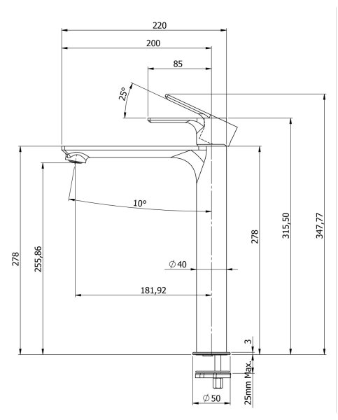 Sapho - Umyvadlová baterie PAX 31,5 cm matná černá