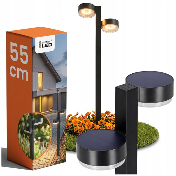 LED solární dvouramenné zápichové svítidlo, 55 cm, 100 lm, 3000 K, IP65