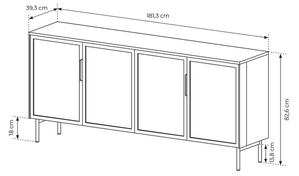LUMI d | komoda 181 4D + LED | 181 cm | dub dunin/černá