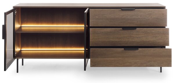 LUMI d | komoda 181 2D3S + LED | 181 cm | dub dunin/černá