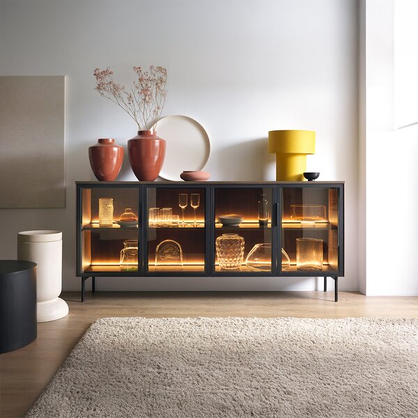 LUMI d | komoda 181 4D + LED | 181 cm | dub dunin/černá