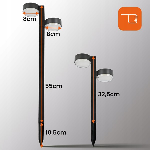 LED solární dvouramenné zápichové svítidlo, 55 cm, 100 lm, 3000 K, IP65