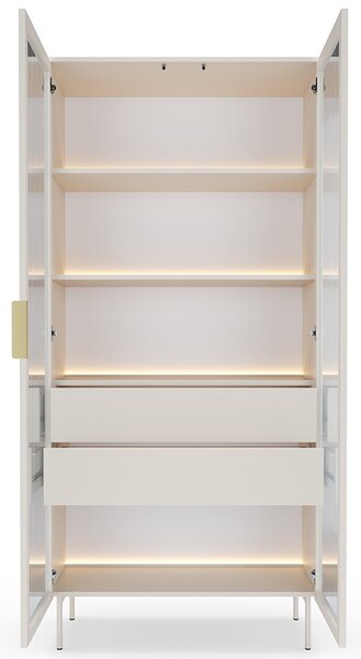 LUMI k | vysoká vitrína 91 2D2S + LED | 91,5 cm | kašmír/zlatá