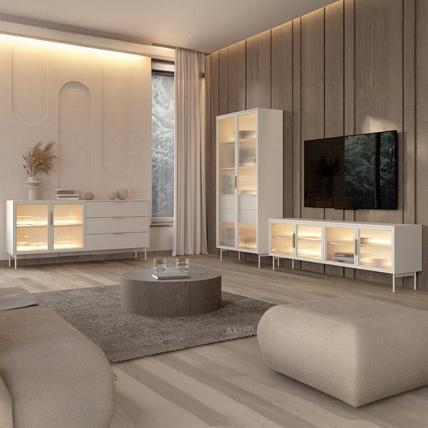LUMI k | TV stolek RTV 181 4D + LED | 181 cm | kašmír/zlatá