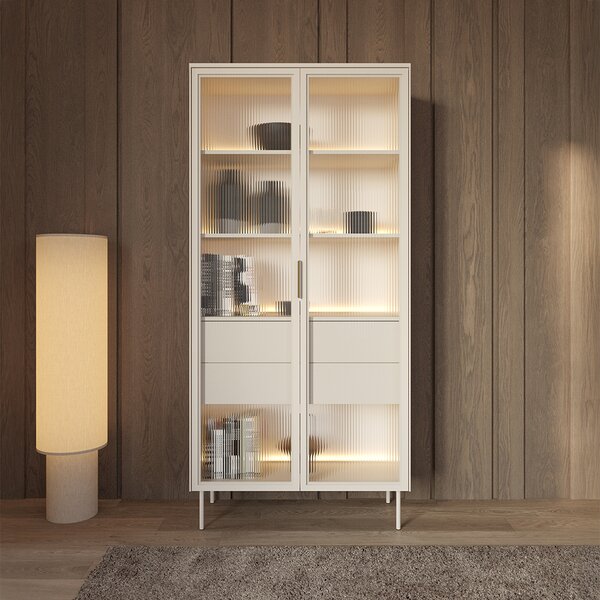 LUMI k | vysoká vitrína 91 2D2S + LED | 91,5 cm | kašmír/zlatá