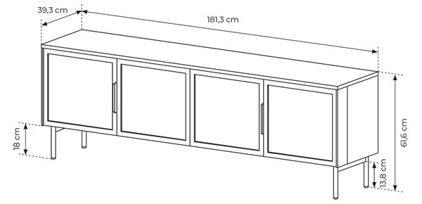 LUMI d | TV stolek RTV 181 4D + LED | 181 cm | dub dunin/černá