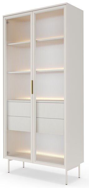 LUMI k | vysoká vitrína 91 2D2S + LED | 91,5 cm | kašmír/zlatá
