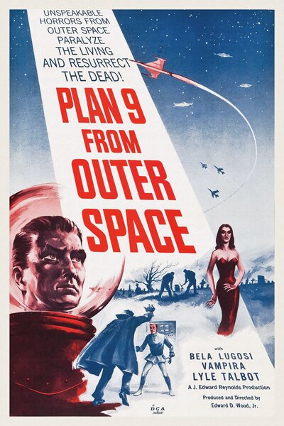 Obrazová reprodukce Plan 9 from Outer Space (Vintage Cinema / Retro Movie Theatre Poster / Horror & Sci-Fi), (26.7 x 40 cm)