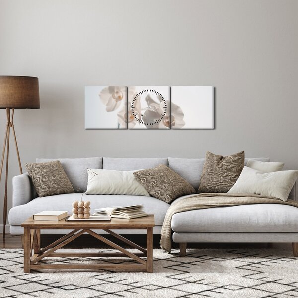 Obraz bílé orchideje (s hodinami) (90x30 cm)