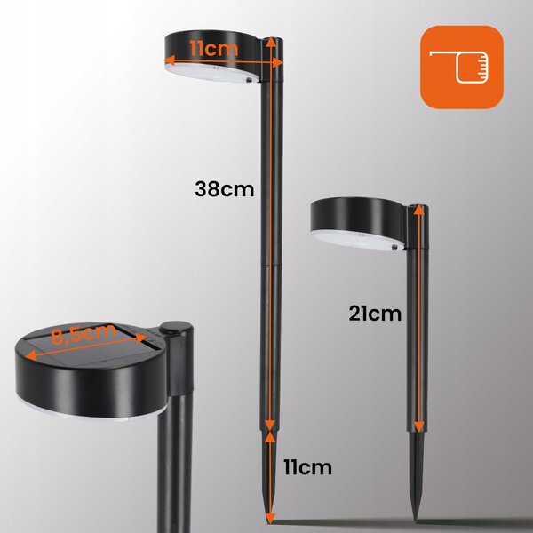 Černé LED solární zápichové svítidlo, IP65, 100 lm, teplá bílá