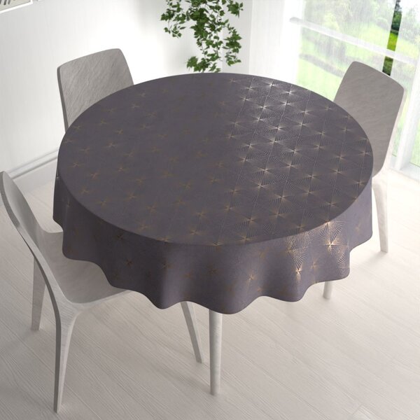Biante Sametový kulatý ubrus Isabela IBL-003 Rose Gold trojúhelníky na šedém Ø 110 cm