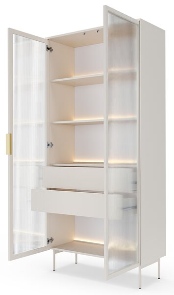 LUMI k | vysoká vitrína 91 2D2S + LED | 91,5 cm | kašmír/zlatá
