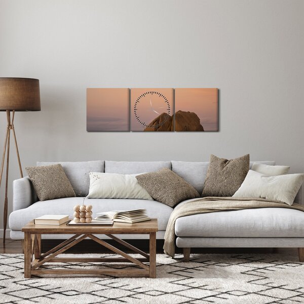 Obraz západu slunce ve skalách (s hodinami) (90x30 cm)