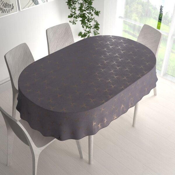 Biante Sametový oválný ubrus Isabela IBL-003 Rose Gold trojúhelníky na šedém 140x160 cm