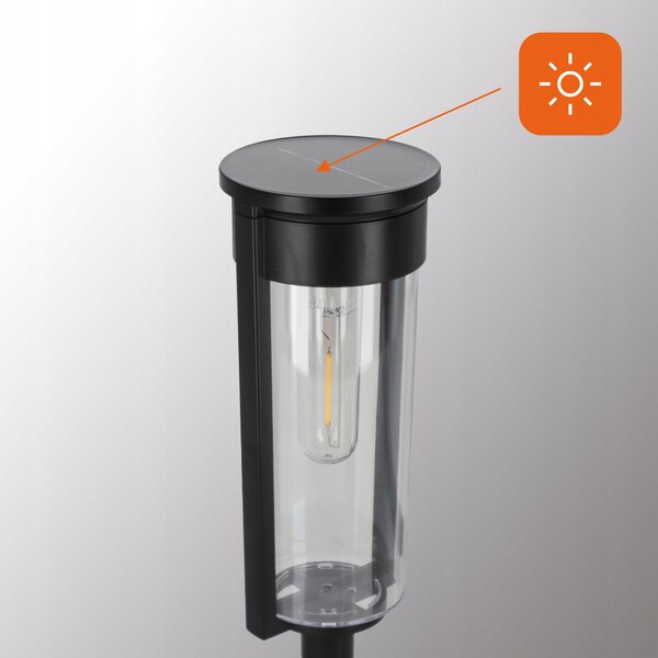 Černé LED solární zápichové svítidlo, IP65, 100 lm, teplá bílá