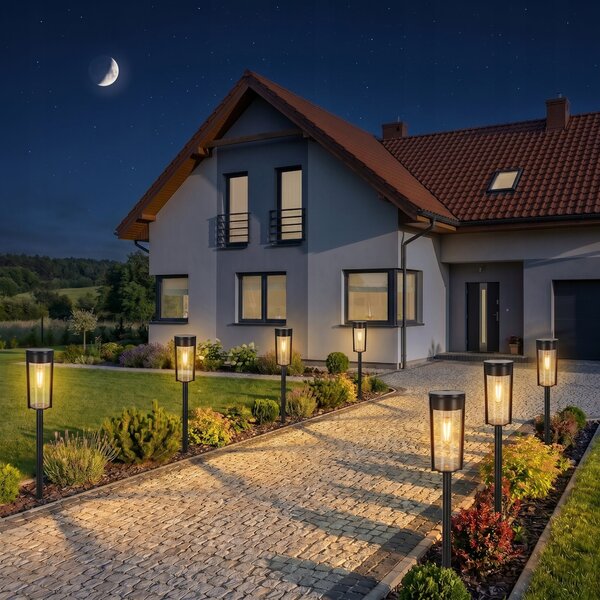 Černé LED solární zápichové svítidlo, IP65, 100 lm, teplá bílá