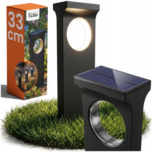 Černé LED solární zápichové svítidlo, IP65, 100 lm, teplá bílá
