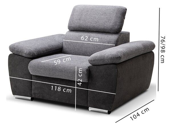 Křeslo COOL | 118 cm | polohovací záhlavník | VÝBĚR KOMBINACE TKANIN