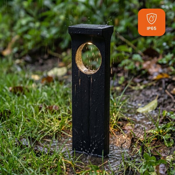 Černé LED solární zápichové svítidlo, IP65, 100 lm, teplá bílá