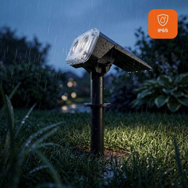 LED solární zápichové svítidlo, teplá bílá, IP65, 38 × 9,5 cm