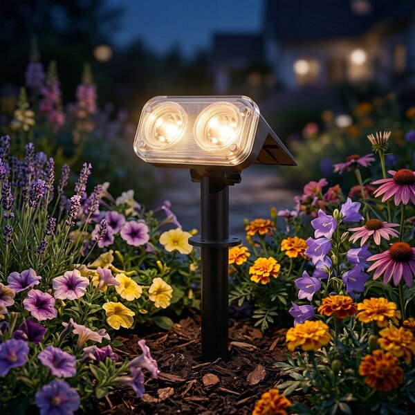 LED solární zápichové svítidlo, teplá bílá, IP65, 38 × 9,5 cm