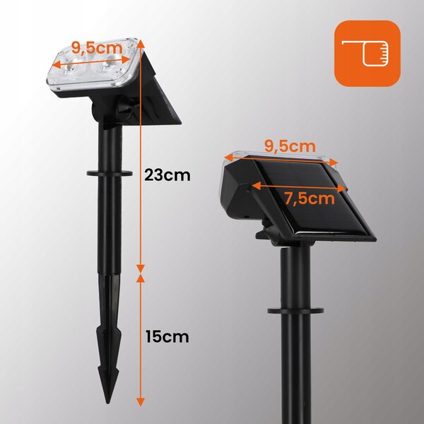 LED solární zápichové svítidlo, teplá bílá, IP65, 38 × 9,5 cm