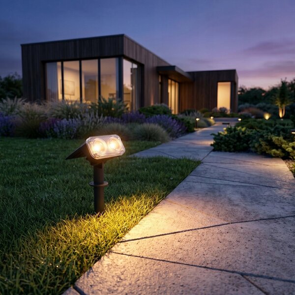 LED solární zápichové svítidlo, teplá bílá, IP65, 38 × 9,5 cm