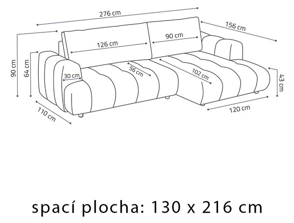 Sedací souprava HATI | 156x276 cm | rozkládací + úložný prostor | VÝBĚR TKANIN