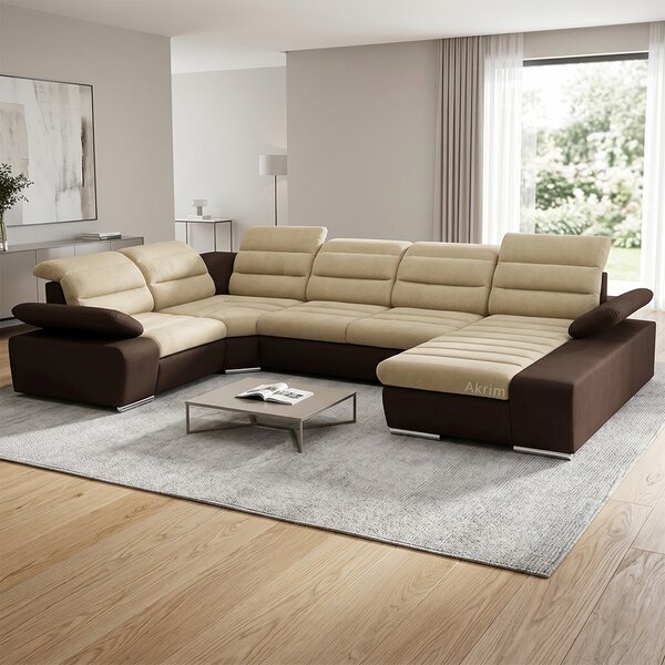 Sedací souprava KORFU II | 225x365x194 | rozkládací + úložný prostor | béžová/hnědá WATER REPELLENT + PET-PROOF