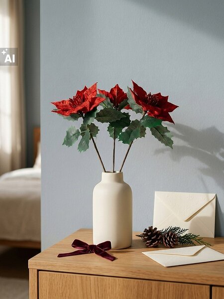 Sinsay - Vánoční dekorativní větvičky s poinsettií 3 pack - vícebarevná