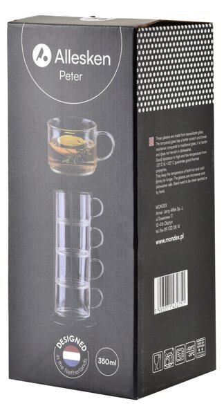 Mondex Sada 4 ks hrnků PETER GREY 350 ml šedá